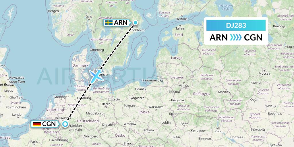 DJ283 Air Djibouti Flight Map: Stockholm to Cologne