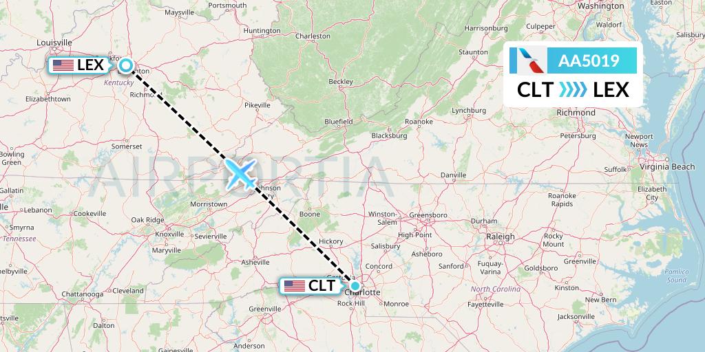 AA5019 American Airlines Flight Map: Charlotte to Lexington