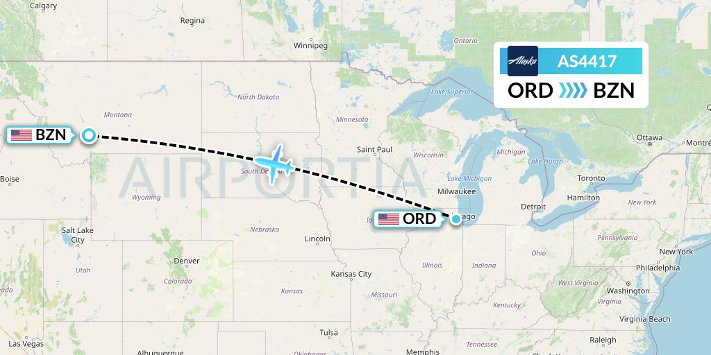 AS4417 Alaska Airlines Flight Map: Chicago to Bozeman