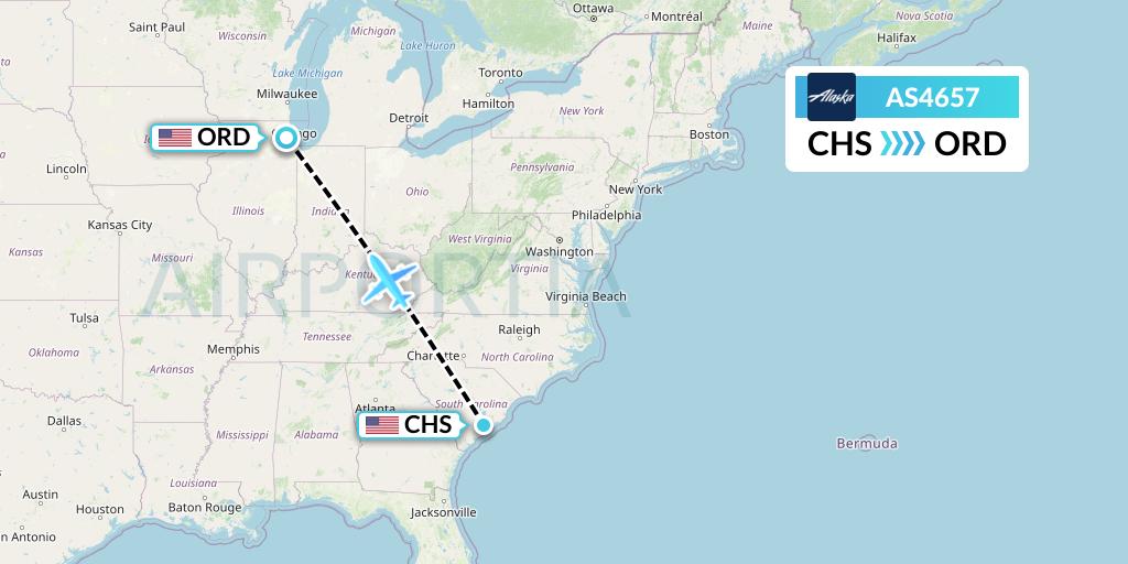 AS4657 Alaska Airlines Flight Map: Charleston to Chicago