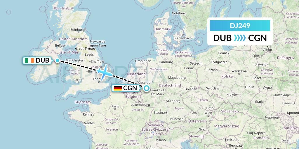 DJ249 Air Djibouti Flight Map: Dublin to Cologne