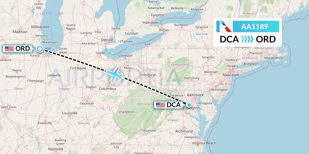 AA1189 American Airlines Flight Map: Washington to Chicago