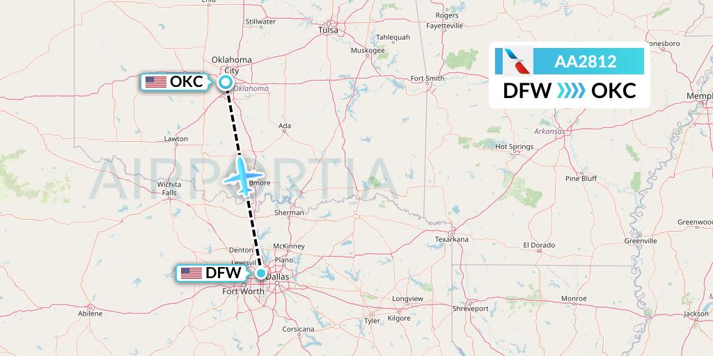 AA2812 American Airlines Flight Map: Dallas to Oklahoma City