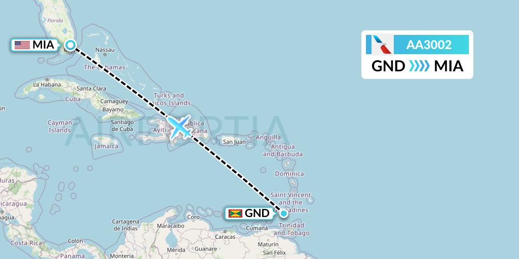 AA3002 American Airlines Flight Map: Point Salines to Miami