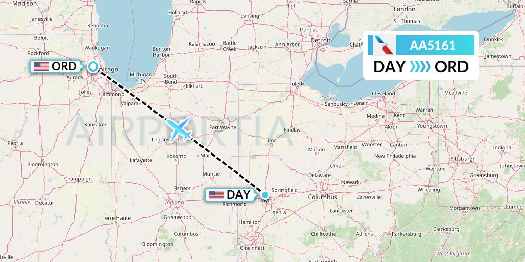 AA5161 American Airlines Flight Map: Dayton to Chicago
