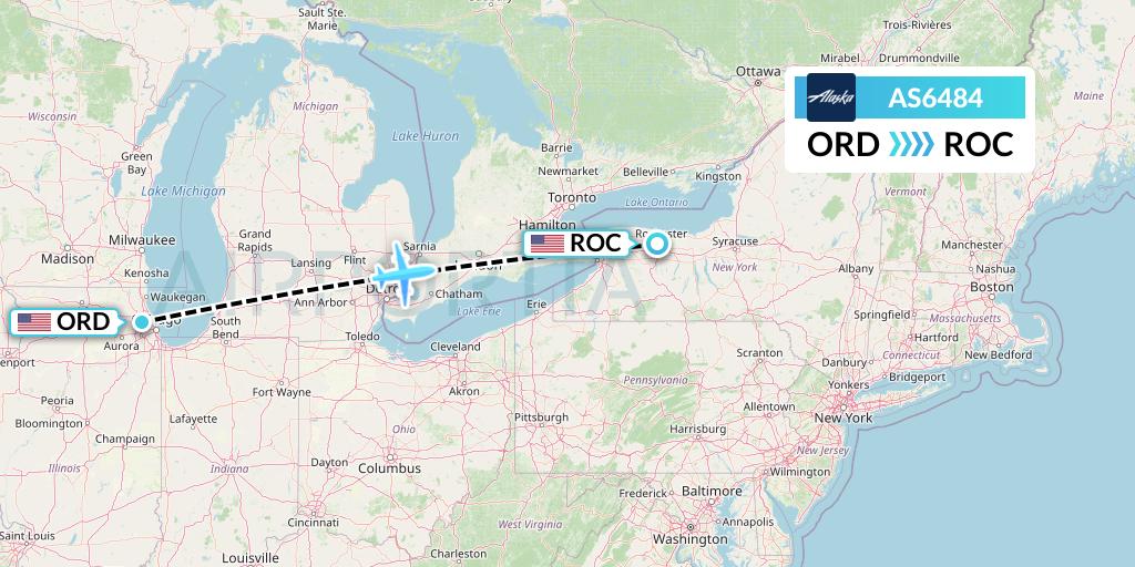 AS6484 Alaska Airlines Flight Map: Chicago to Rochester