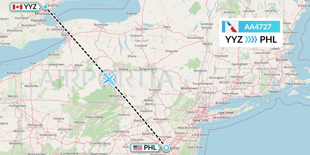 AA4727 American Airlines Flight Map: Toronto to Philadelphia