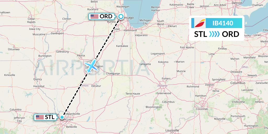 IB4140 Iberia Flight Map: St. Louis to Chicago