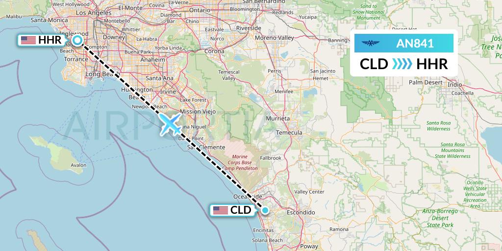 AN841 Advanced Air Flight Map: San Diego to Hawthorne