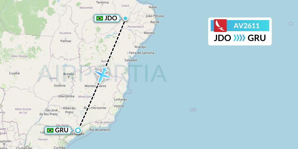 AV2611 Avianca Flight Map: Juazeiro Do Norte to Sao Paulo