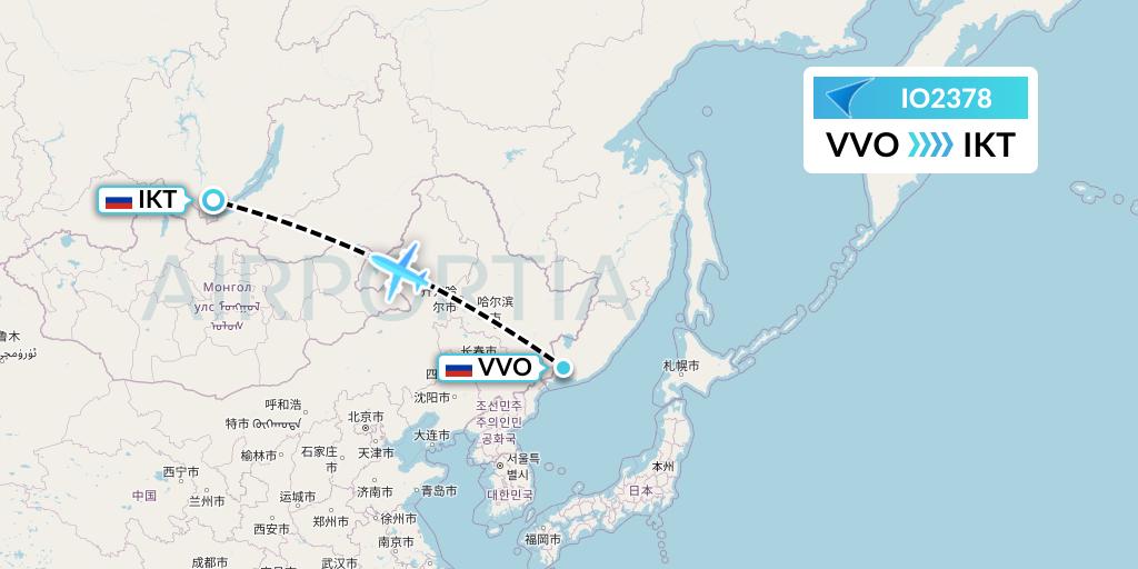 IO2378 IrAero Flight Map: Vladivostok to Irkutsk