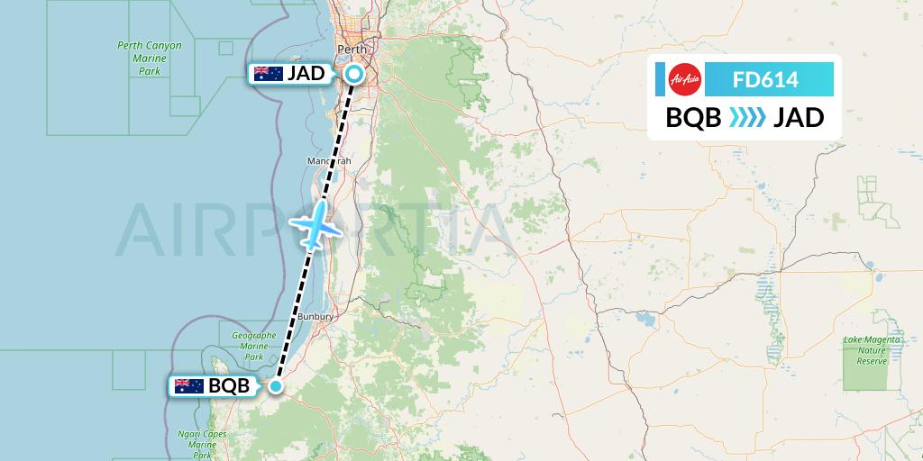 FD614 Thai AirAsia Flight Map: Busselton to Perth