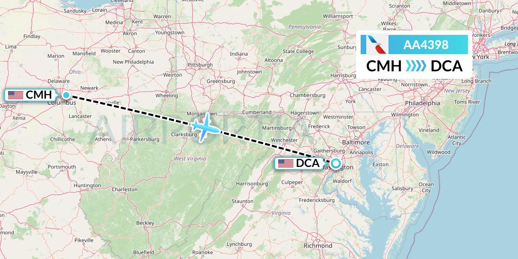 AA4398 American Airlines Flight Map: Columbus to Washington