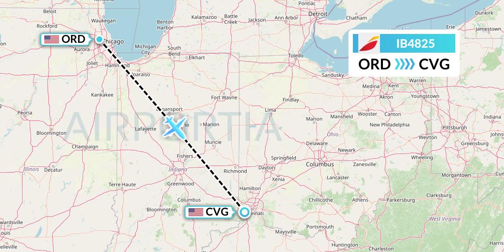 IB4825 Iberia Flight Map: Chicago to Cincinnati