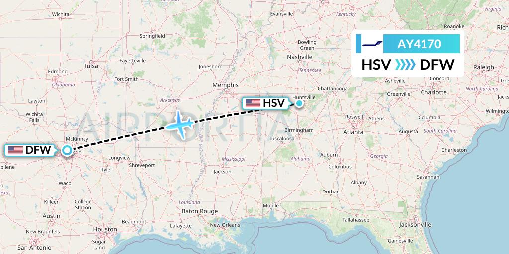 AY4170 Finnair Flight Map: Huntsville to Dallas
