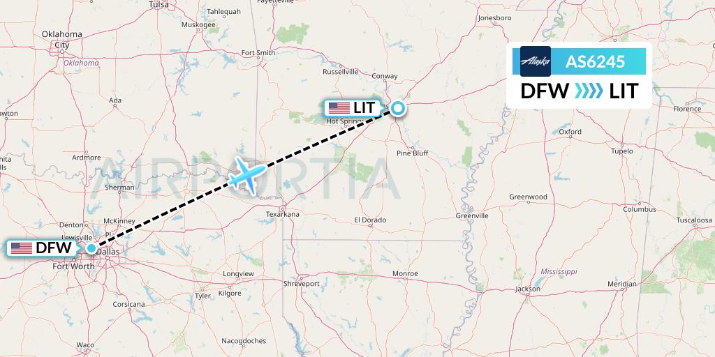 AS6245 Alaska Airlines Flight Map: Dallas to Little Rock