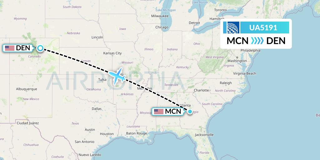 UA5191 United Airlines Flight Map: Macon to Denver