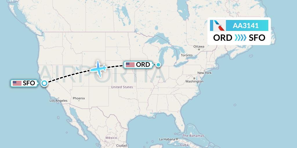 AA3141 American Airlines Flight Map: Chicago to San Francisco