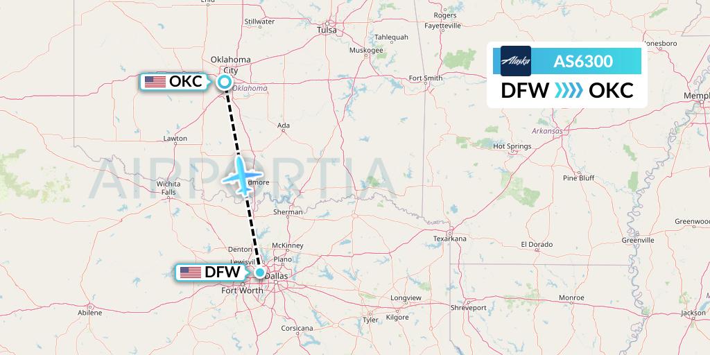 AS6300 Alaska Airlines Flight Map: Dallas to Oklahoma City