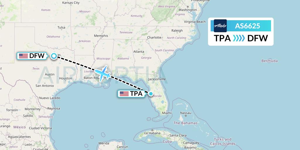 AS6625 Alaska Airlines Flight Map: Tampa to Dallas