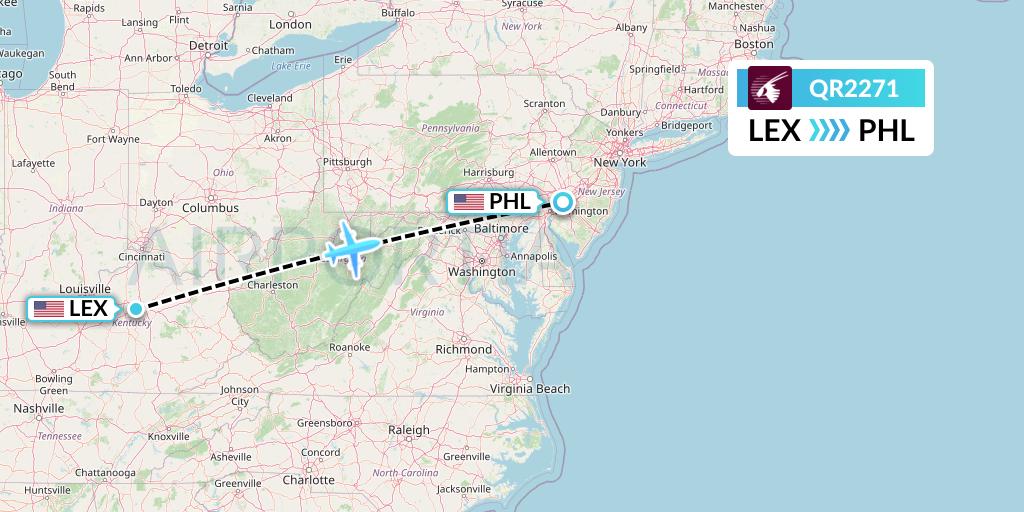QR2271 Qatar Airways Flight Map: Lexington to Philadelphia