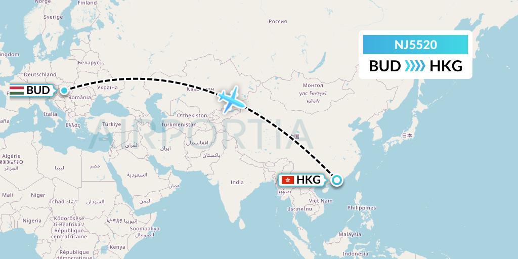 NJ5520 Ghadames Air Transport Flight Map: Budapest to Hong Kong