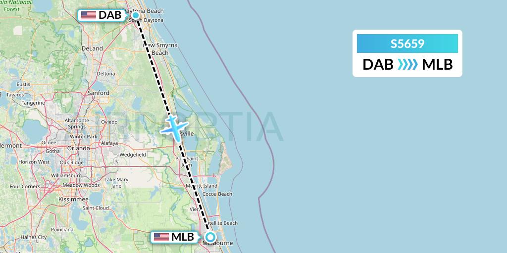 S5659 Star Air Flight Map: Daytona Beach to Melbourne