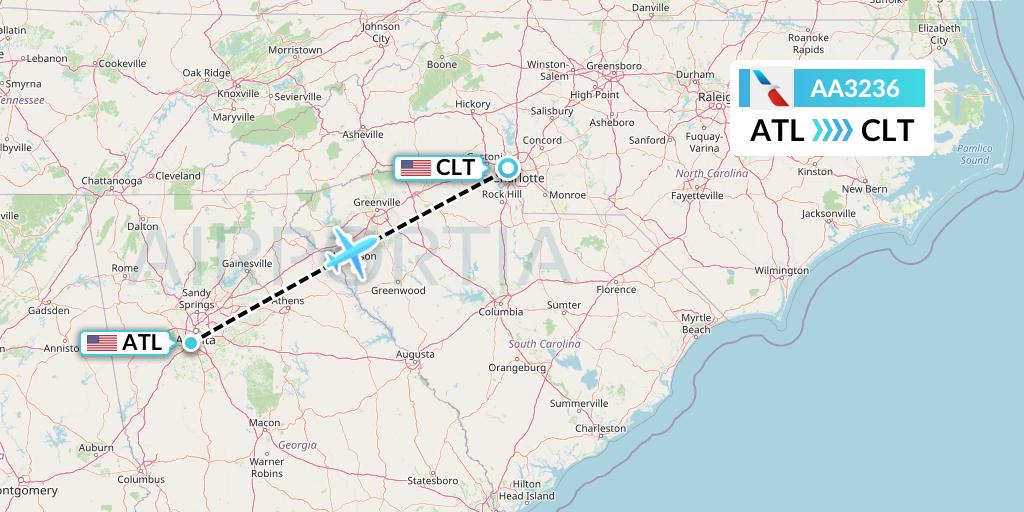AA3236 American Airlines Flight Map: Atlanta to Charlotte