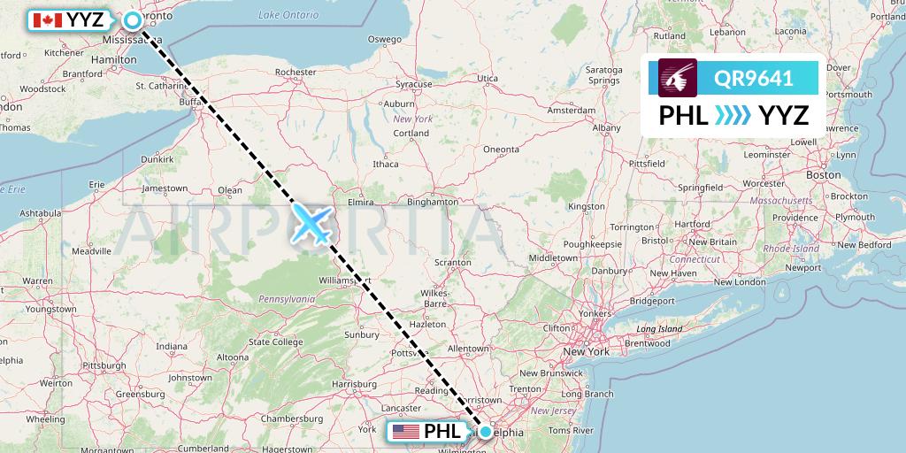 QR9641 Qatar Airways Flight Map: Philadelphia to Toronto