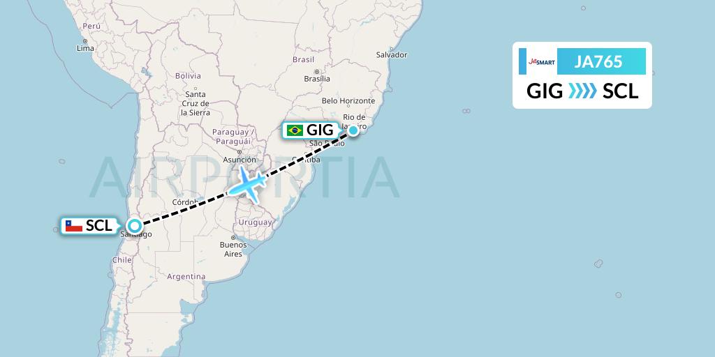 JA765 JetSMART Flight Map: Rio de Janeiro to Santiago
