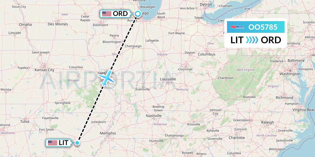 OO5785 SkyWest Airlines Flight Map: Little Rock to Chicago