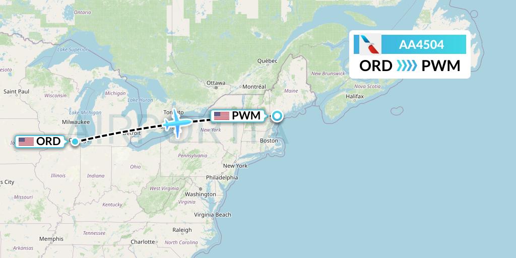 AA4504 American Airlines Flight Map: Chicago to Portland