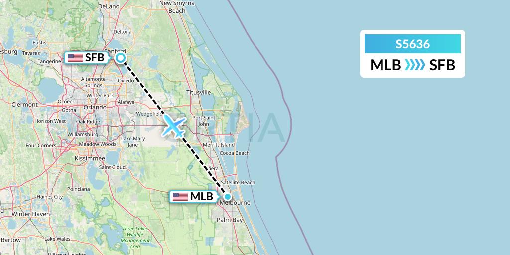 S5636 Star Air Flight Map: Melbourne to Orlando