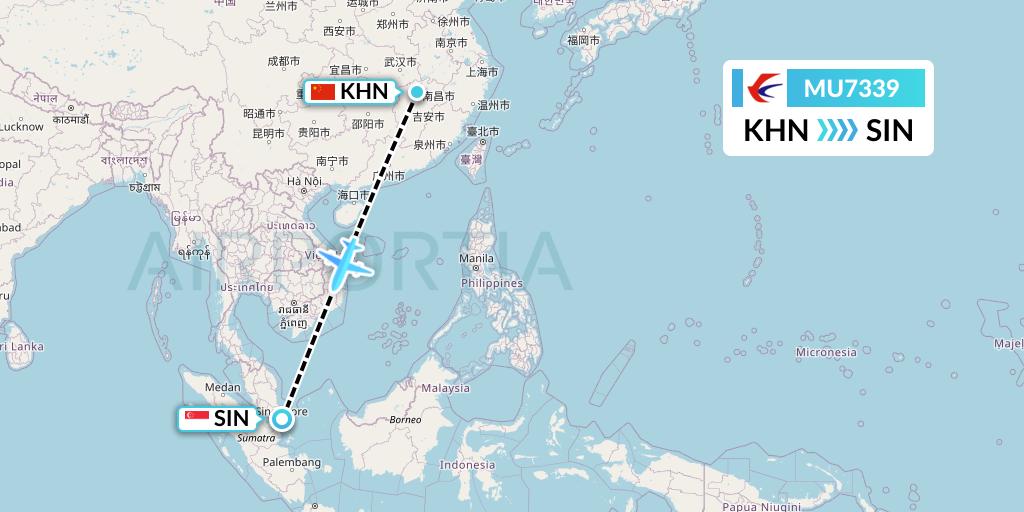 MU7339 China Eastern Airlines Flight Map: Nanchang to Singapore