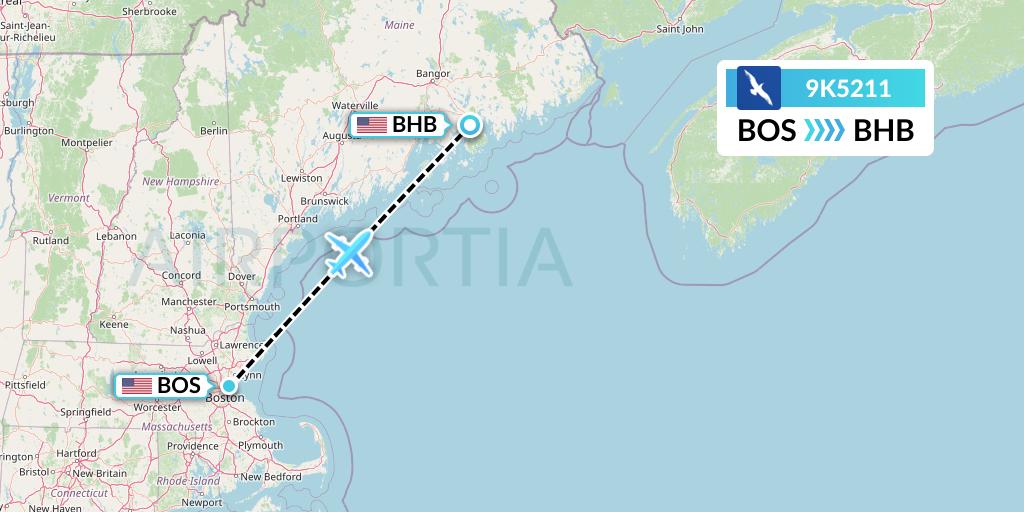 9K5211 Cape Air Flight Map: Boston to Bar Harbor