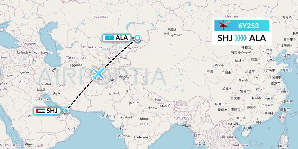6Y253 SmartLynx Flight Map: Sharjah to Almaty