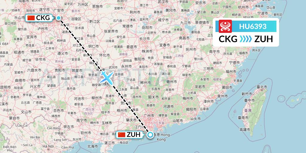 HU6393 Hainan Airlines Flight Map: Chongqing to Zhuhai