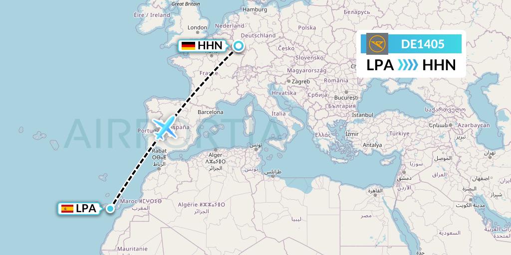 DE1405 Condor Flight Map: Las Palmas to Hahn