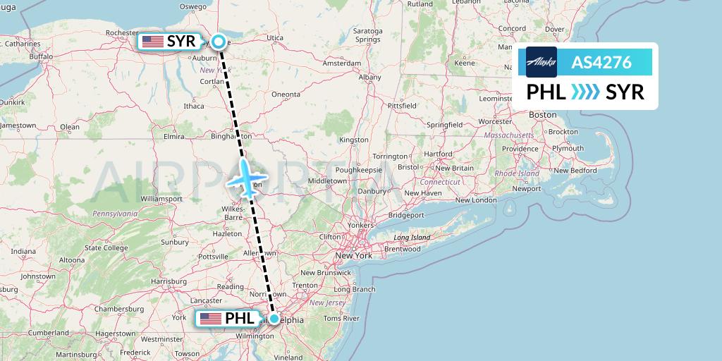 AS4276 Alaska Airlines Flight Map: Philadelphia to Syracuse