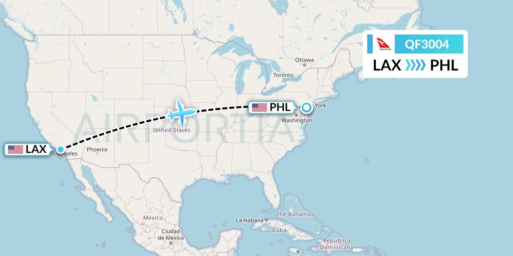 QF3004 Qantas Flight Map: Los Angeles to Philadelphia