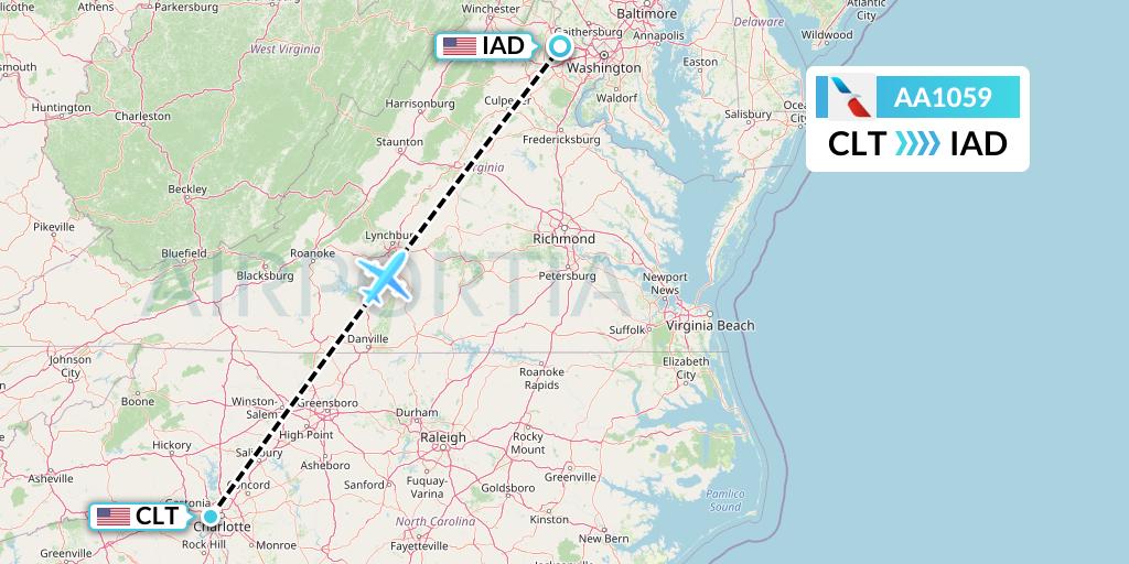 AA1059 American Airlines Flight Map: Charlotte to Washington
