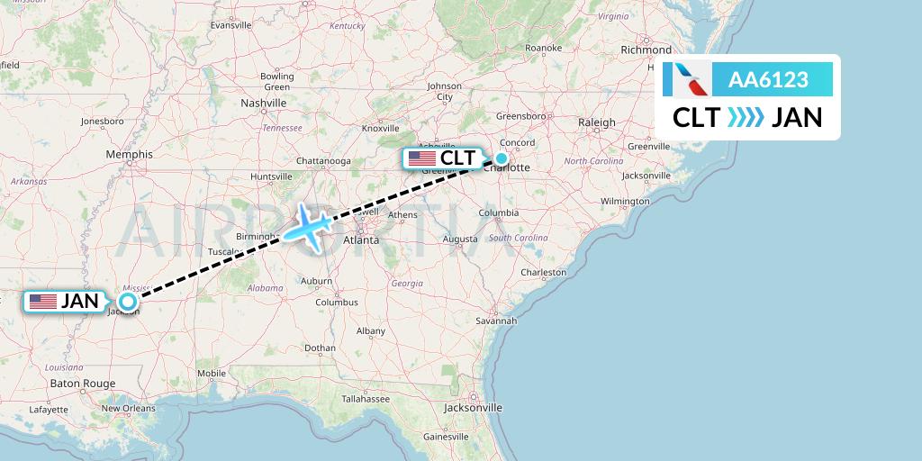 AA6123 American Airlines Flight Map: Charlotte to Jackson