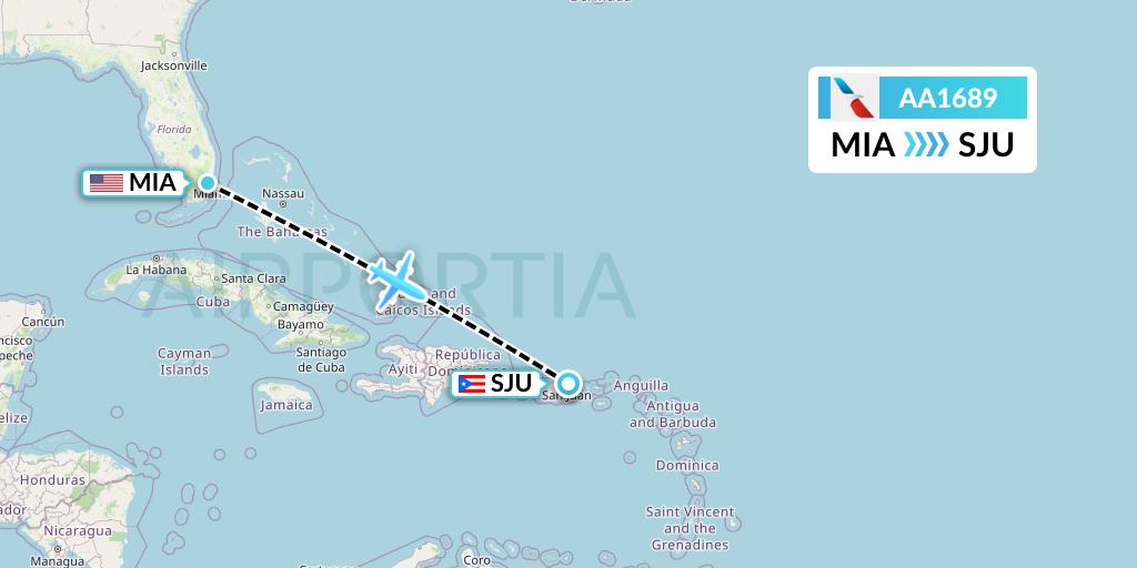 AA1689 American Airlines Flight Map: Miami to San Juan