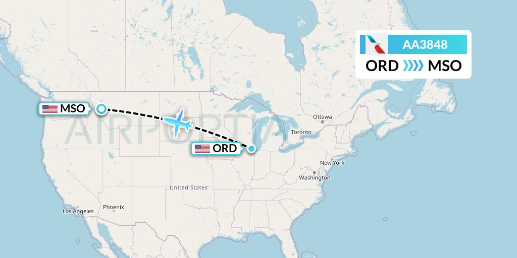 AA3848 American Airlines Flight Map: Chicago to Missoula
