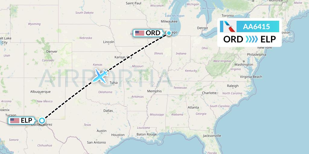 AA6415 American Airlines Flight Map: Chicago to El Paso