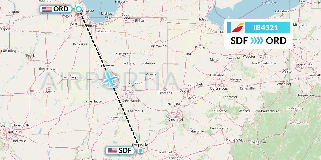 IB4321 Iberia Flight Map: Louisville to Chicago