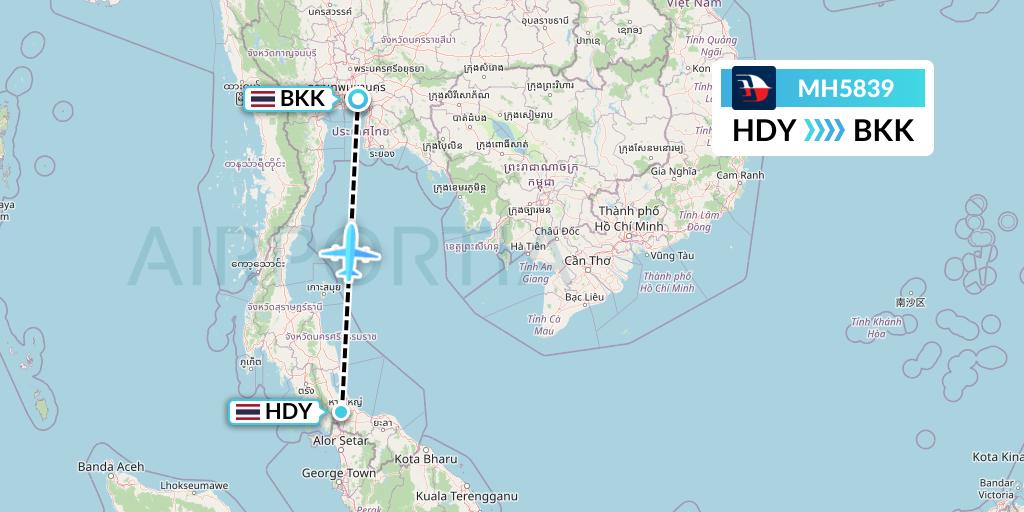 MH5839 Malaysia Airlines Flight Map: Hat Yai to Bangkok