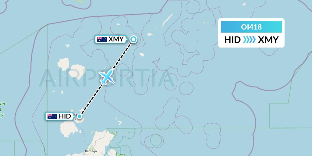 OI418 Hinterland Aviation Flight Map: Horn Island to Yam Island