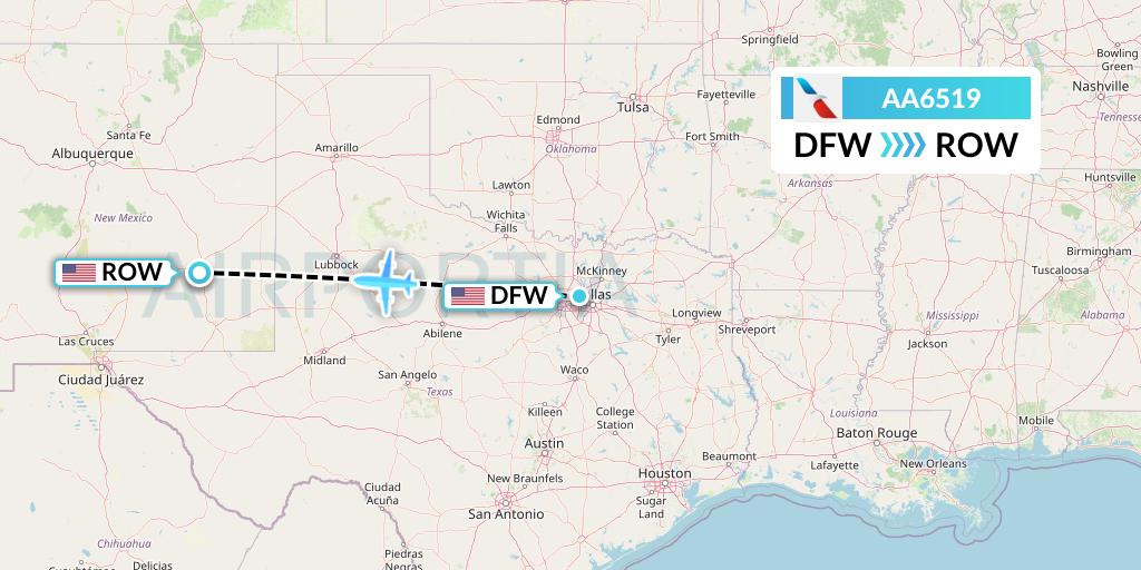 AA6519 American Airlines Flight Map: Dallas to Roswell