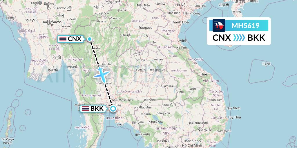 MH5619 Malaysia Airlines Flight Map: Chiang Mai to Bangkok